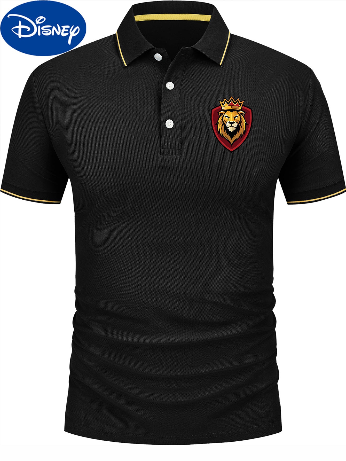 Disney Men's Classic Shirt with Simba Lion King Print - Lightweight Quick-Dry Breathable Polyester, Short Sleeve Collar, Premium Casual Business Casual Style, Vibrant Green with Red Shield Emblem & Golden Crown - Summer Casua