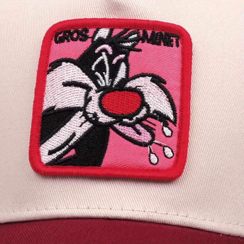 1pc Unisex Adjustable Breathable Trucker Hat with Cartoon Embroidery, Mesh Back Panel & Durable Textile Material - Mixed Color Baseball Cap for Outdoor Sports, Casual Wear, Gift