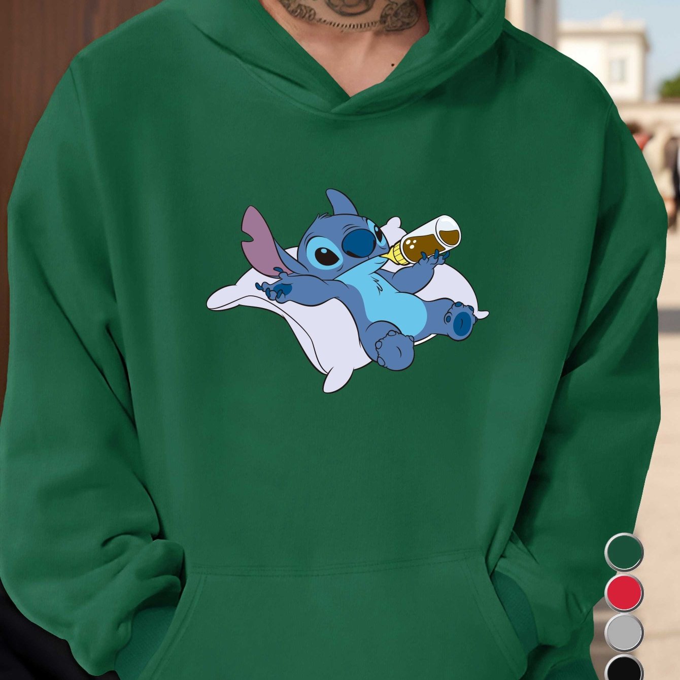 Disney Stitch Men's Hoodie - Official Stitch Graphic Pullover Sweatshirt, Loose Fit Hooded Sweatshirt for Adults, Fall/Winter Apparel (Green/Red/Black/Grey/) - Disney Fan Gift, Fall Season Apparel, Casual Winter Wear, Durable