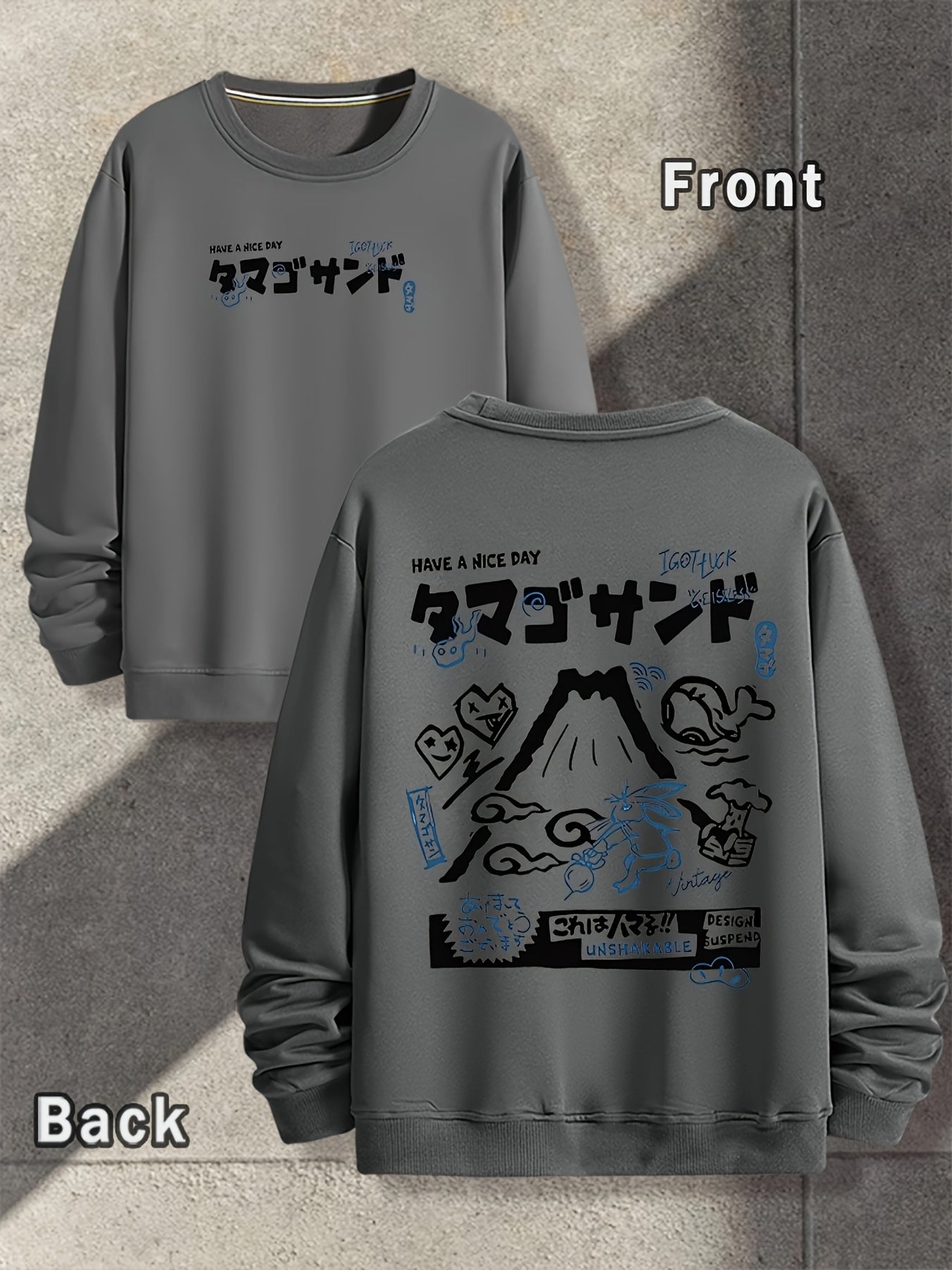 [Japanese Graffiti Sweater] Men's Japanese Graffiti Crew Neck Sweater - Spring And Autumn, Double-sided Printing Pattern, Outdoor Wear