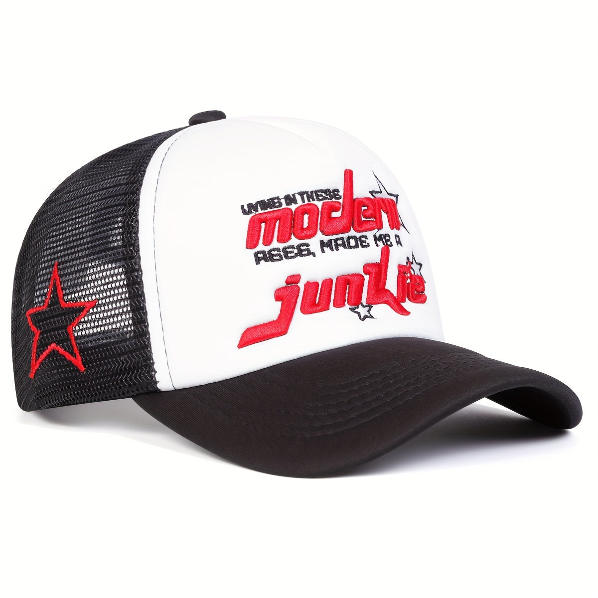 Modern Junkie 1 Men's Five-Panel Baseball Cap - Adjustable, Breathable, Lightweight Polyester - Casual Beige, Brown, White, Blue Star Design Trucker Hat for Summer, Spring, Fall Outdoor Activities & Beach Vacations