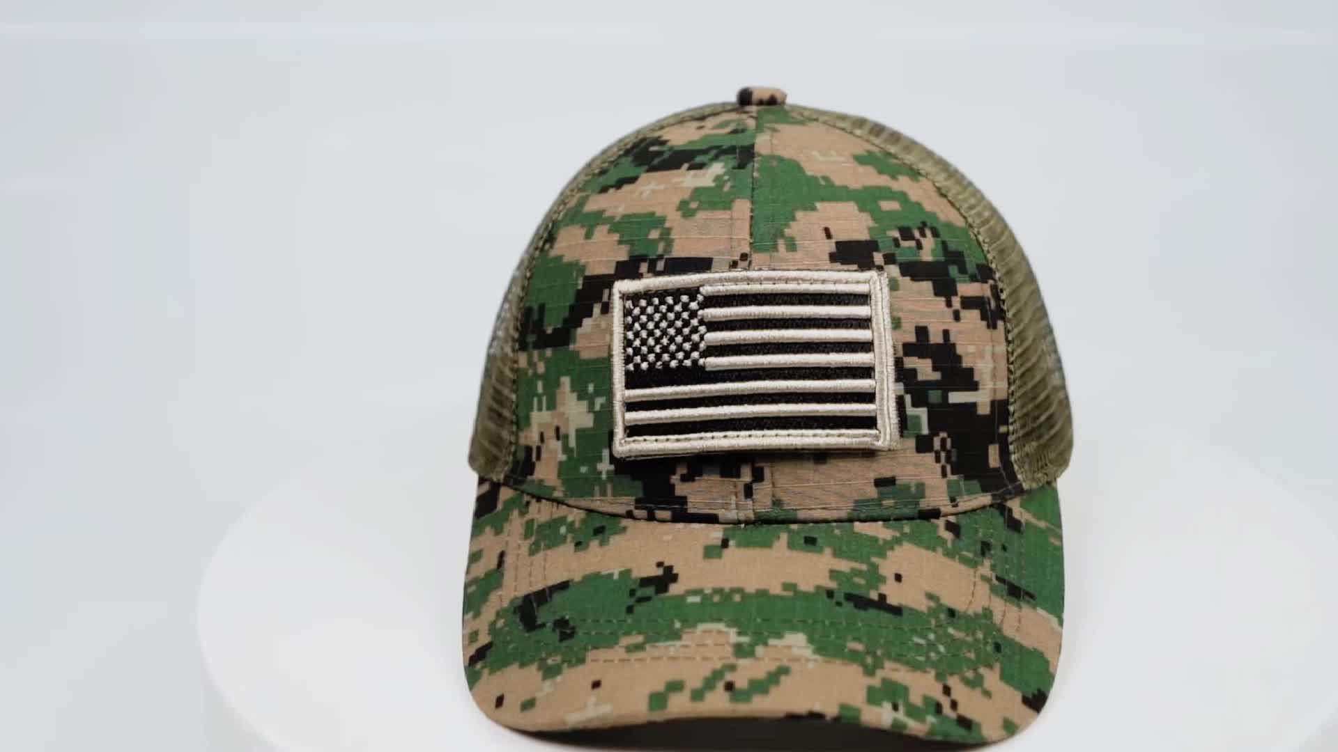 Quick-Dry Breathable Polyester Tactical Camo Baseball Cap - Adjustable Button Closure, American Flag Patch, Sun Protection - Independence Day, Hiking, Fishing & Outdoor Adventures