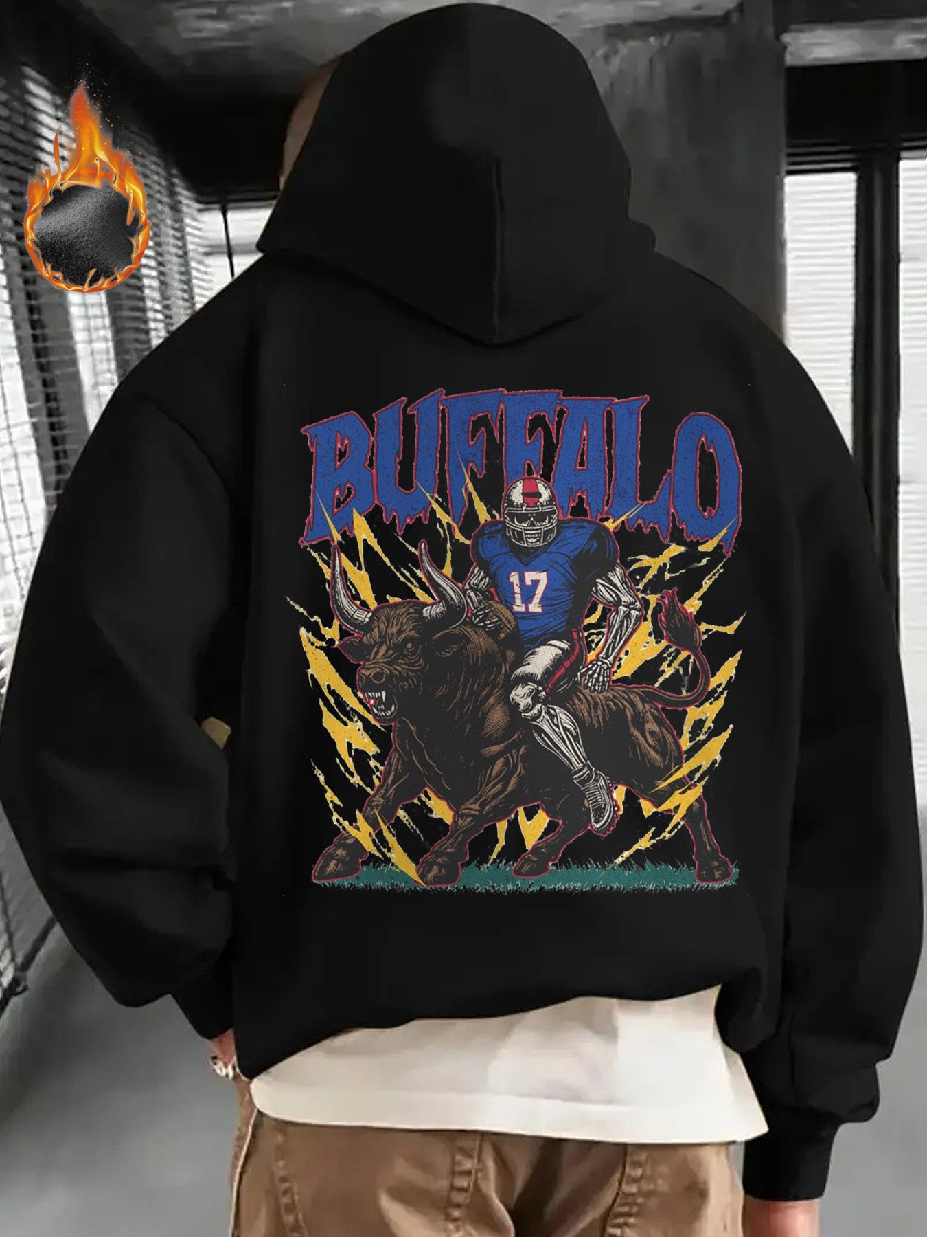 Buffalo Football Logo Hoodie - 100% Casual Pullover with Digital Heat Transfer, Long Sleeve, Regular Fit, Cold Resistant for Sports & Daily Wear, Adult Hooded Sweatshirt, Casual Sports Hoodie | Graphic Pullover | Blend Fabric
