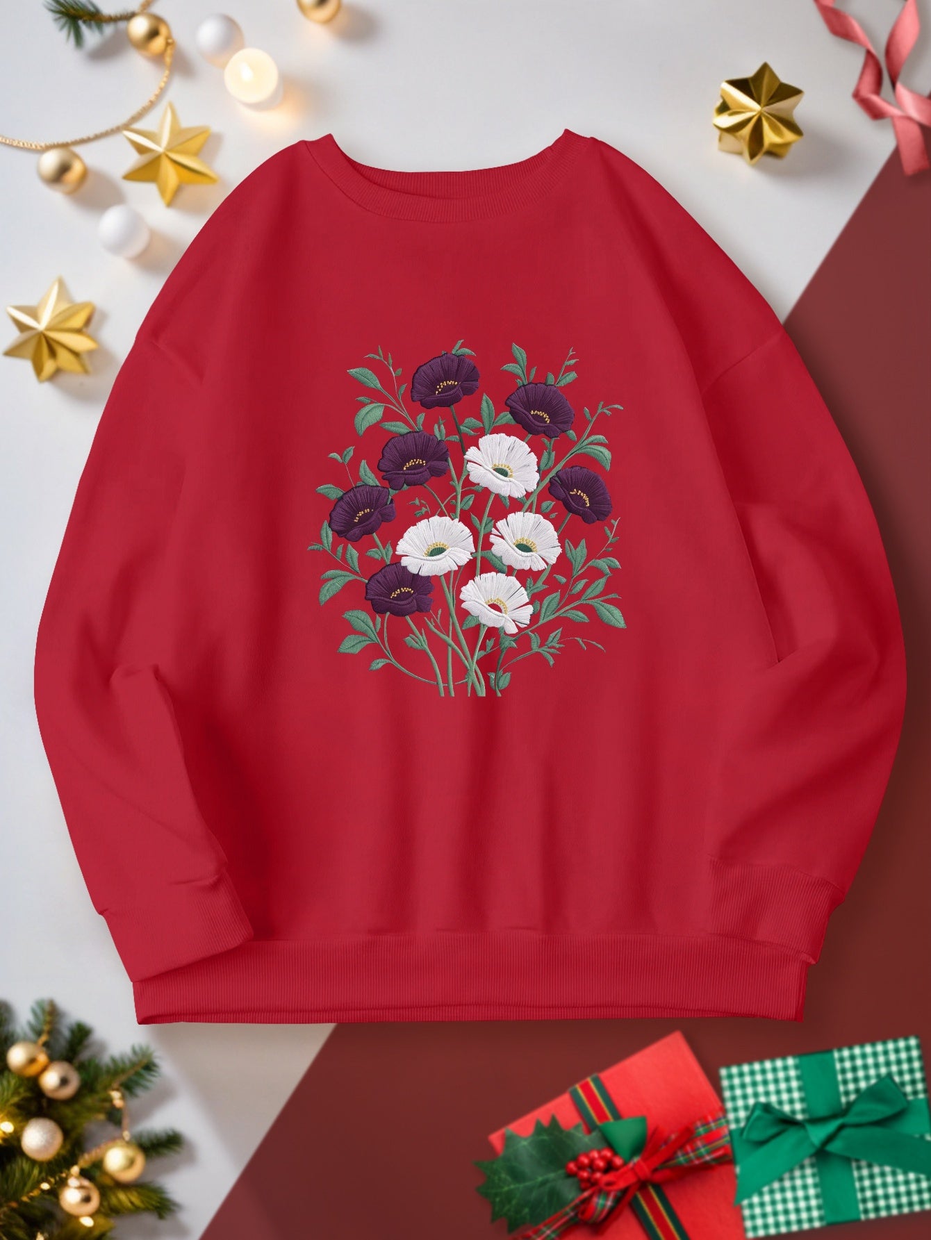 teediy Embroidered floral design women's sweatshirts