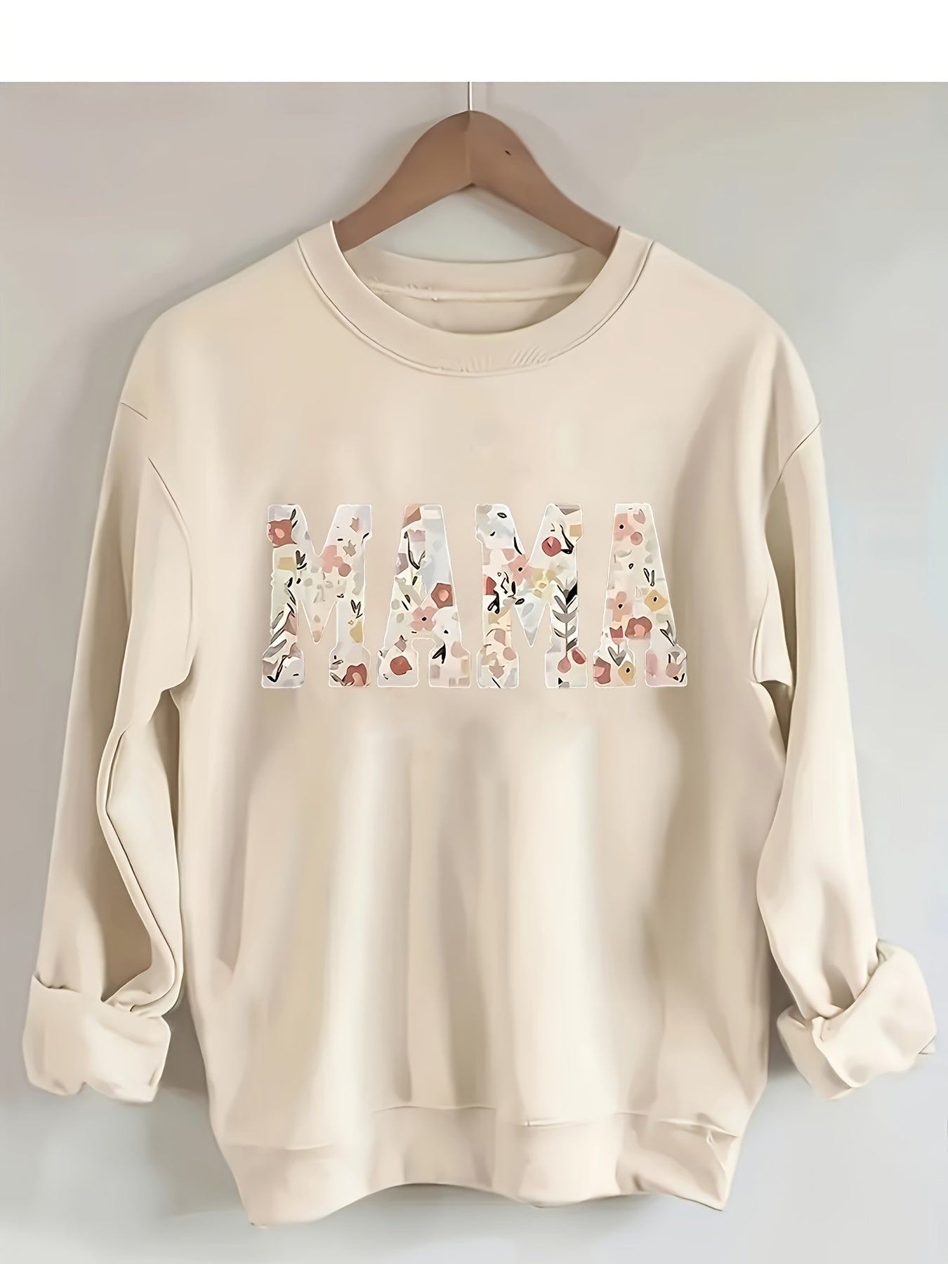 [Cozy Sweatshirt] Ultra-Soft Women's Cozy MAMA Floral Letter Print Pullover Sweatshirt | Machine Washable All-Season Comfort, Cute Sweatshirts, Comfortable Clothing, Playful Design, Durable Comfort