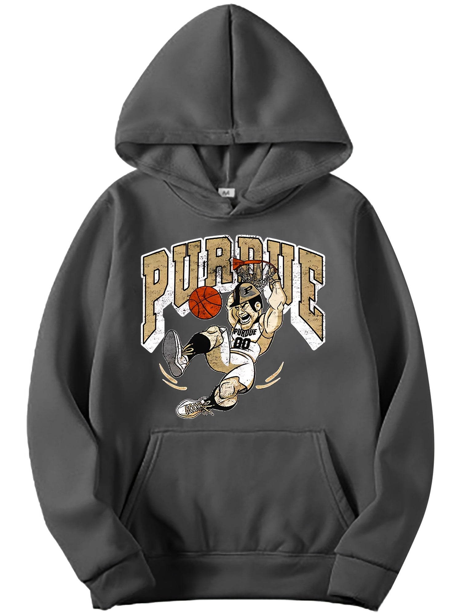 Purdue Basketball Graphic Hoodie, 50% Cotton 50% Polyester Blend, Casual Style, Knit Fabric, Regular Fit, with Team Spirit Design, for Grey Sweatshirt