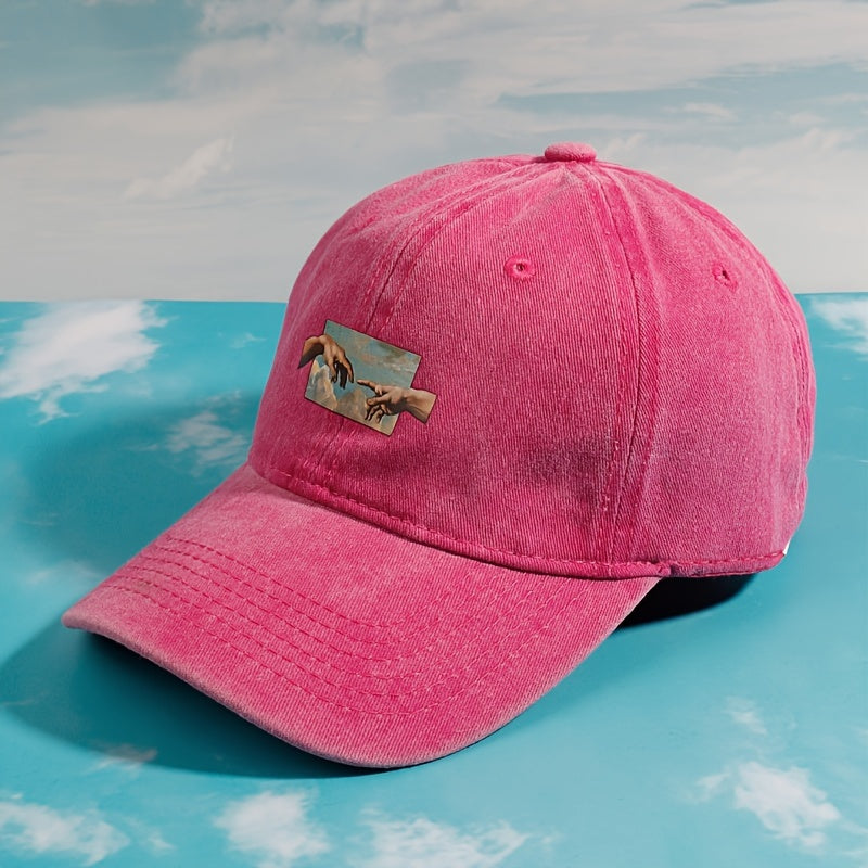 [Vintage Oil Painting Print Cap] Unisex Vintage Oil Painting Print Baseball Cap, Polyester Breathable Casual Embroidered Hat, Hand Washable, Flag Theme, Adjustable Fit