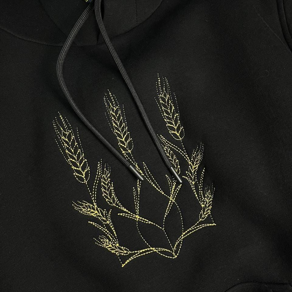 Embroidered Hoodie Ukrainian Wheat Comfortable Cozy Symbolic Golden Hoodie Stylish Streetwear Handmade Unisex Casual Hoodie Nature Ukraine