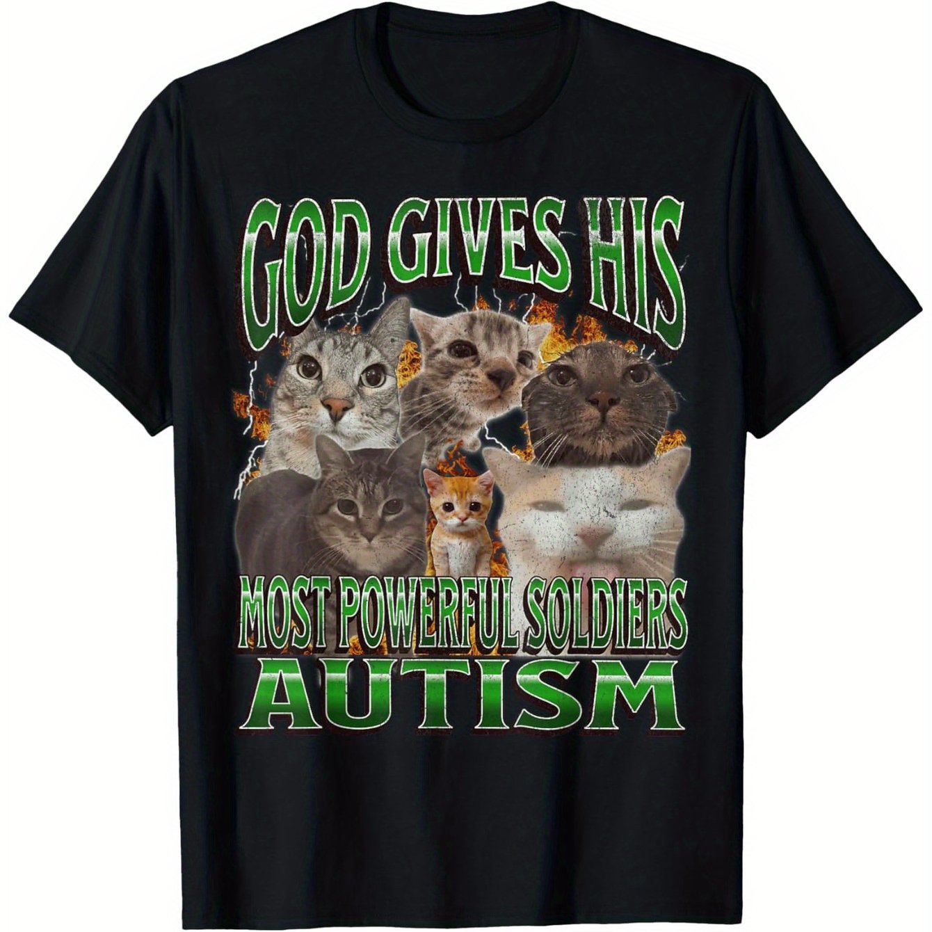 God Gives His Most Powerful Autism Funny Cat Meme Bootleg T-Shirt, Men'S T-Shirt with Casual Short Sleeves and Round Neck, Cotton Tee Perfect for Spring & Summer
