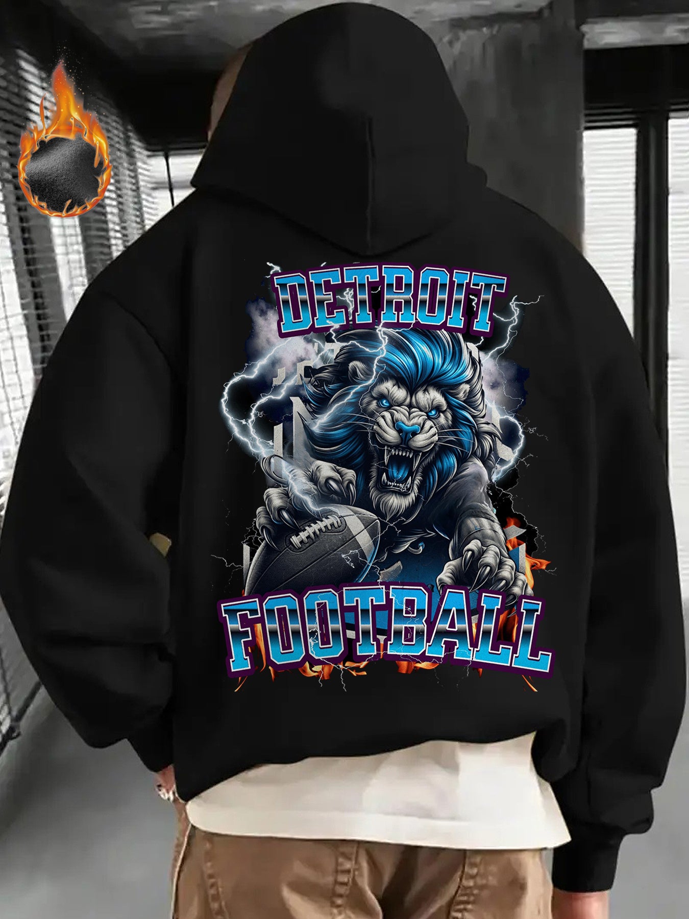 Mens Winter Clothes, Mens Gifts, Detroit Football Game Day Outfit, Features a Bold Design of The Football Logo, This Casual Hoodie Is Perfect for Football Enthusiasts, Offering Thick Warmth Ideal for Winter Wear, Equipped wit