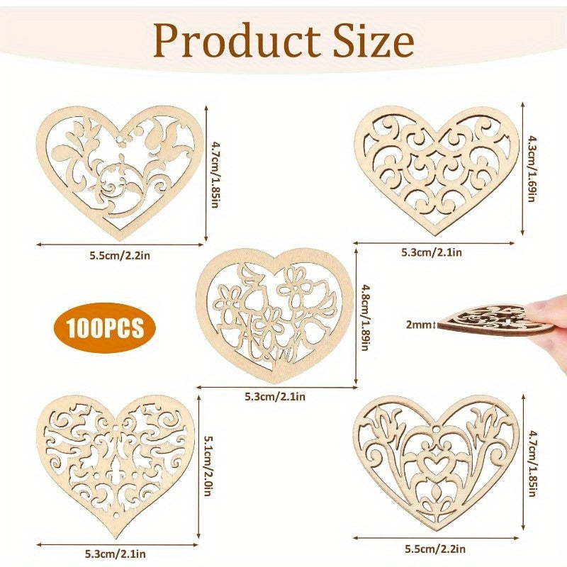Wooden Heart-Shaped Hollow Carved Pendants, Perfect for Decorating Tables, Gifts, Weddings, Cards