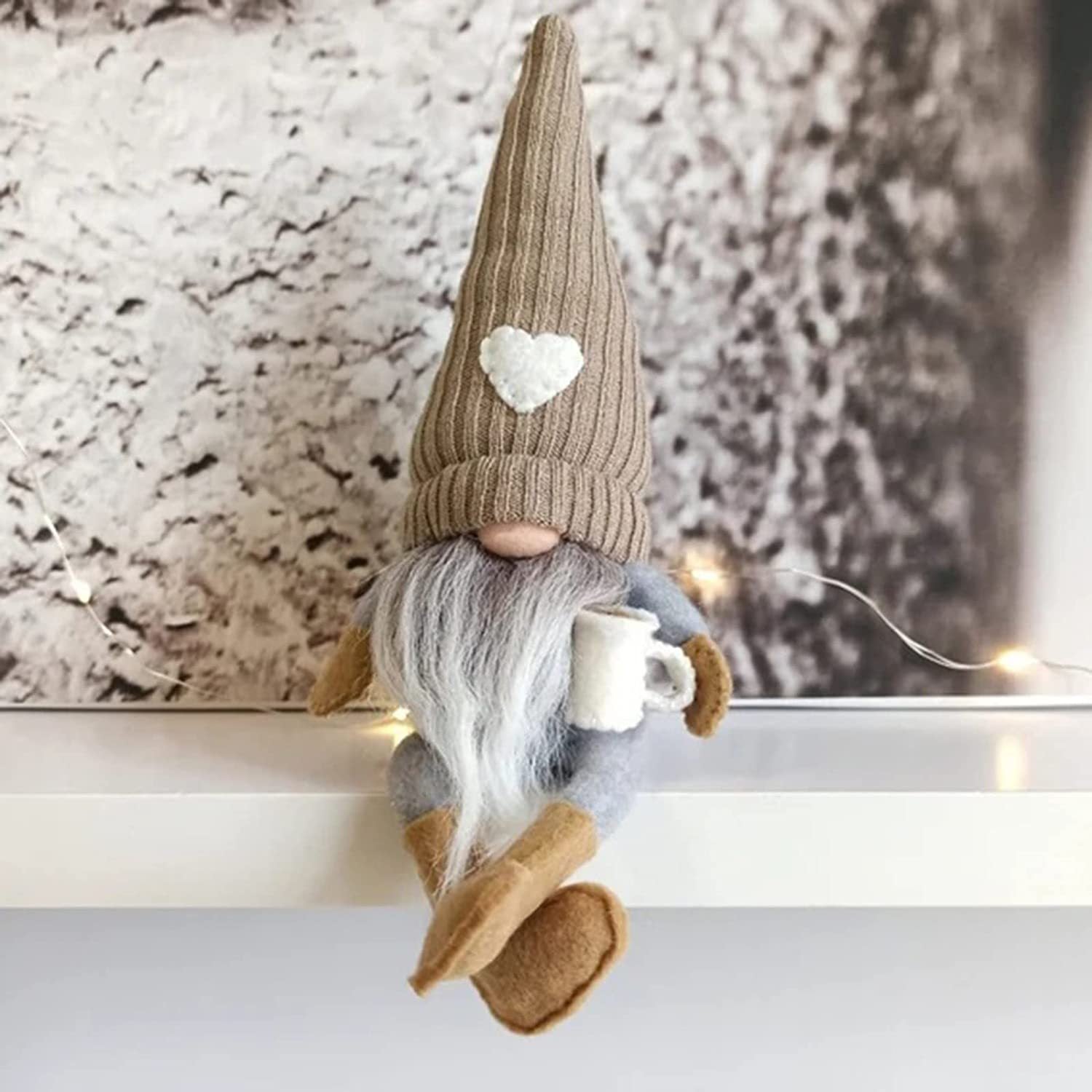 Coffee Gnomes Plush Doll Coffee Bar Decoration Swedish Tomte Elf Dwarf Collectible Figurines Dangle Leg Shelf Sitters Farmhouse Home Kitchen Decor Coffee Lover Gifts