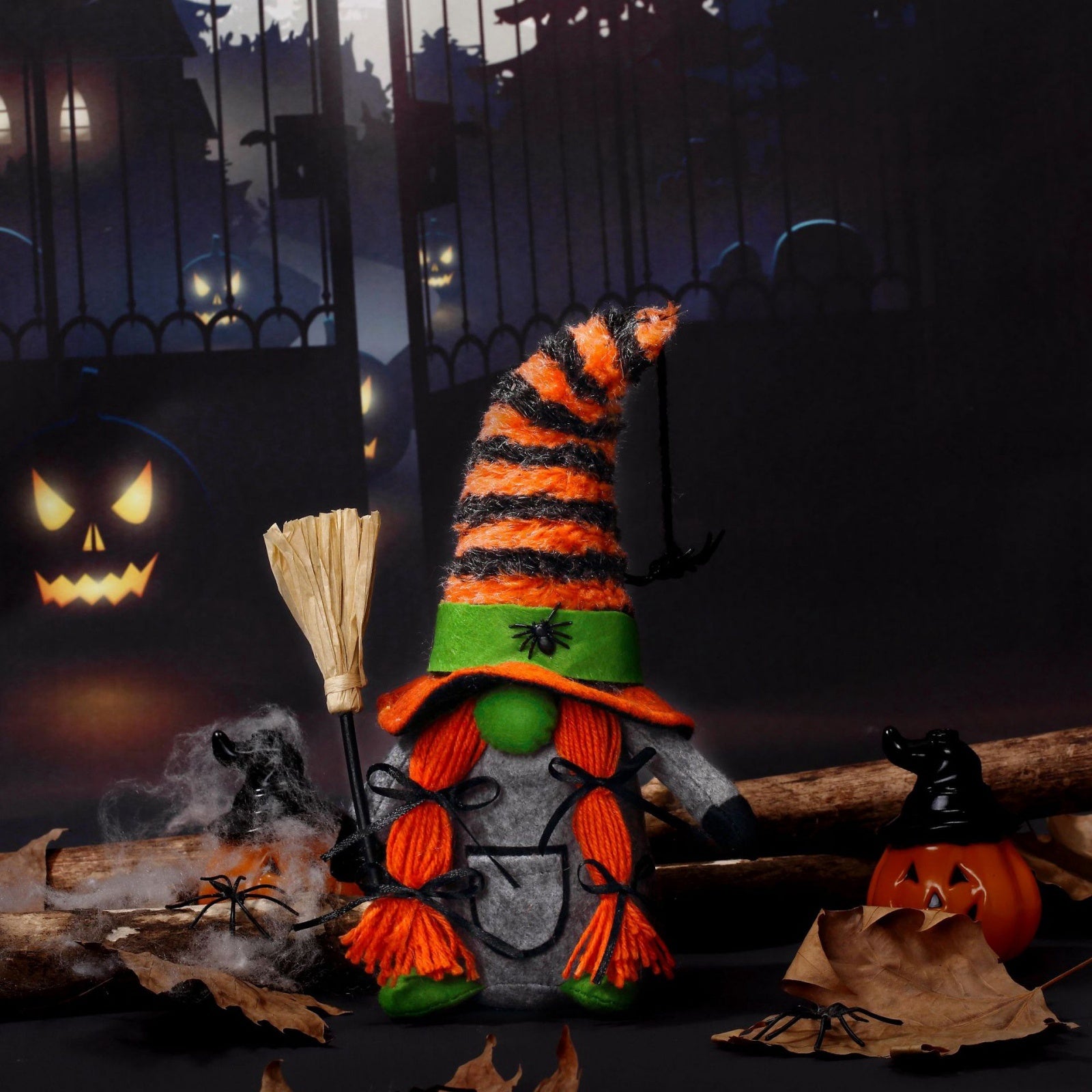 [Halloween Gnome Doll] Tomte Scandinavian Nisse Elf Dwarf Faceless Gnome Doll | Halloween Gnomes Plush with Spider Ornaments Halloween Witch Gnomes Home Tiered Tray Decorations