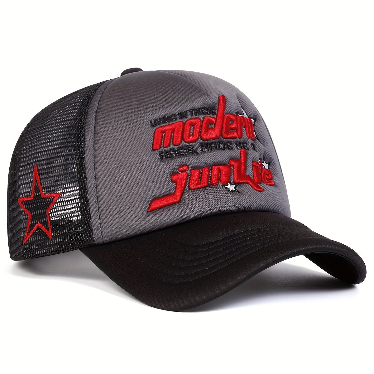 Modern Junkie 1 Men's Five-Panel Baseball Cap - Adjustable, Breathable, Lightweight Polyester - Casual Beige, Brown, White, Blue Star Design Trucker Hat for Summer, Spring, Fall Outdoor Activities & Beach Vacations