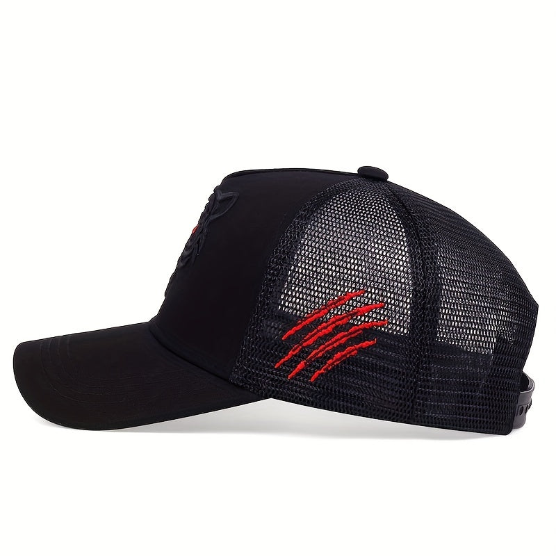 Tiger Embroidery Unisex Baseball Cap Solid Color Mesh Breathable Trucker Hat Adjustable Sports Sun Hats For Women & Men