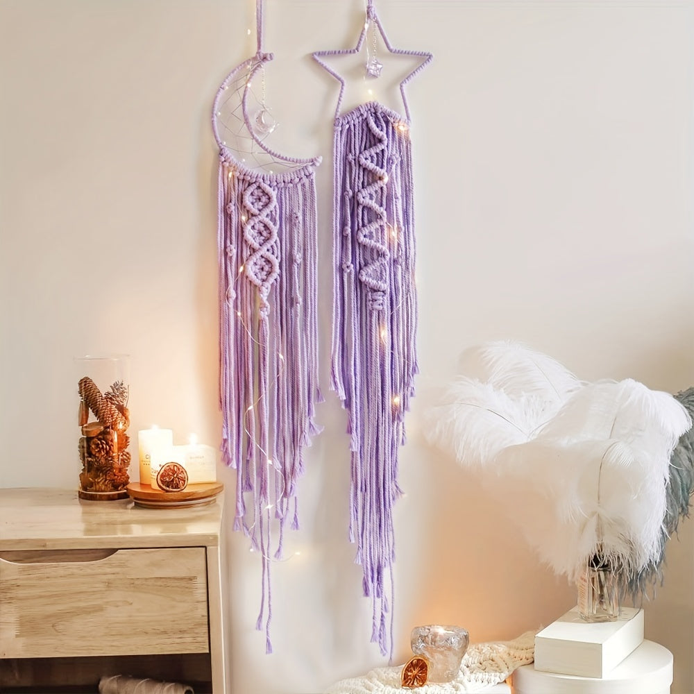 Set of 2pcs Hand-Woven XINGX and Moon Dream Catch Wall Hanging, Bohemian Home Decorative Wall Hangings Decoration, Suitable for Home Wedding Living Room Bedroom Holiday Gift Decorative Wall Hangings without Lights, Suitable f