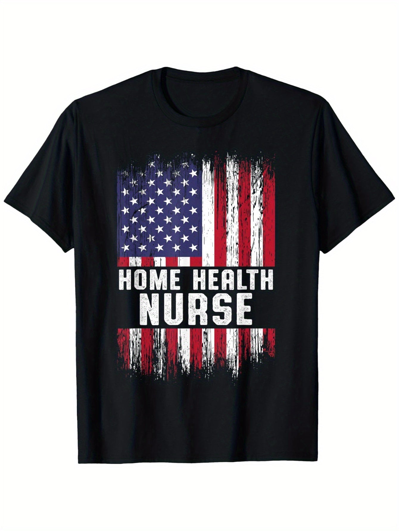 Home Health Nurse Certified RN T-Shirt - American Flag Design with Distressed Stripes & Bold Lettering, 100% Cotton 180g Heavyweight Fabric, Regular Fit Short Sleeve Crew Neck Tee for Men & Women (Sizes 1XL-5XL) - Ideal Gift
