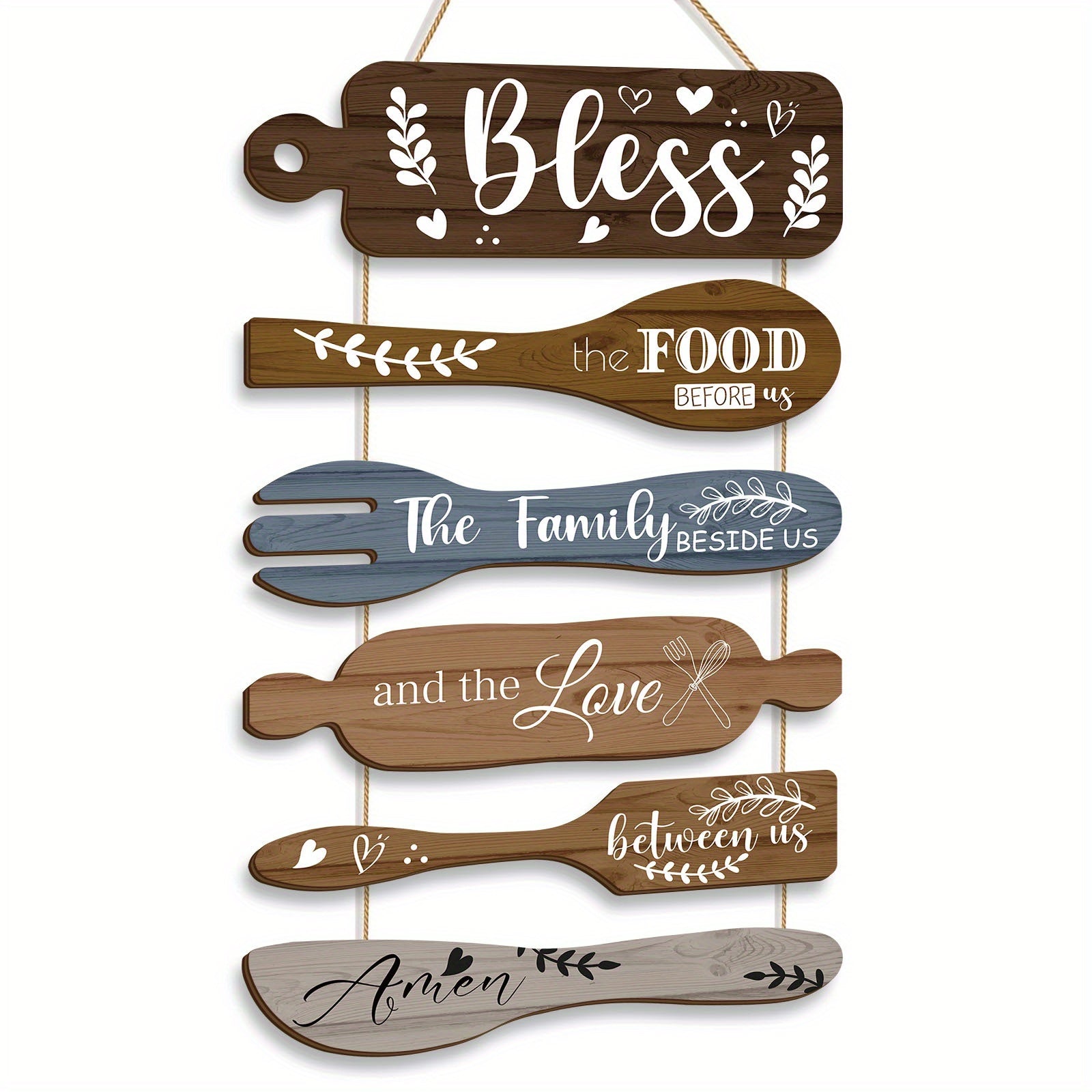 Bless The Food Before Us Sign Farmhouse Kitchen Wall Decor, Fun Decorative Pattern Country Dining Room Wall Art Dining Room Decor, Vintage Art Wooden Rustic Retro Kitchen Hanging Wood Sign