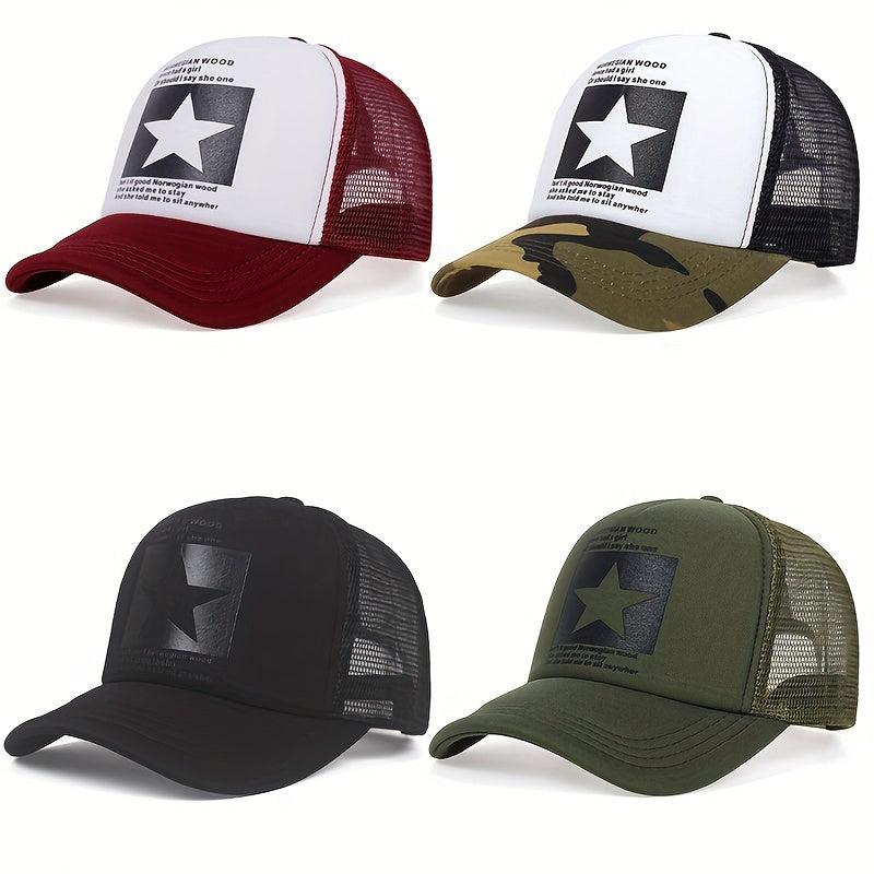 1pc Pentagram Breathable Baseball Cap Mesh Cap -  Breathable Mesh Design - For Men & Women - Suitable for Sports & Outdoor Activities - Great Gift for Music Lovers & Festival Goers