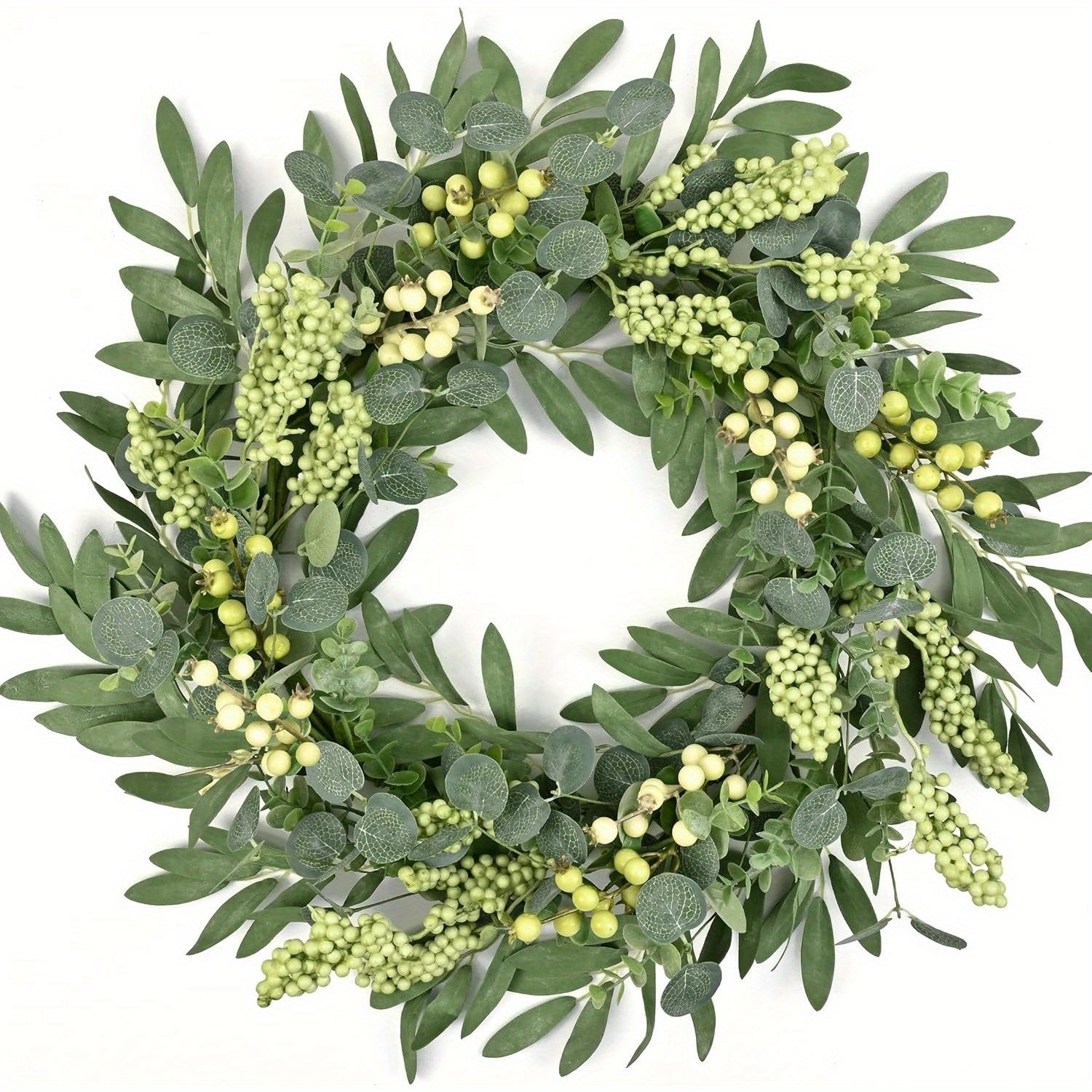 New Spring Artificial Wreaths for Front Door, Beautiful Greenery Eucalyptus Wreath with Olives Leaves Mixed Berry, 20 Inch - Spring Summer Wreaths for Indoor Outdoor Decorative Swags Farmhouse Home Porch Wall Festival Wedding