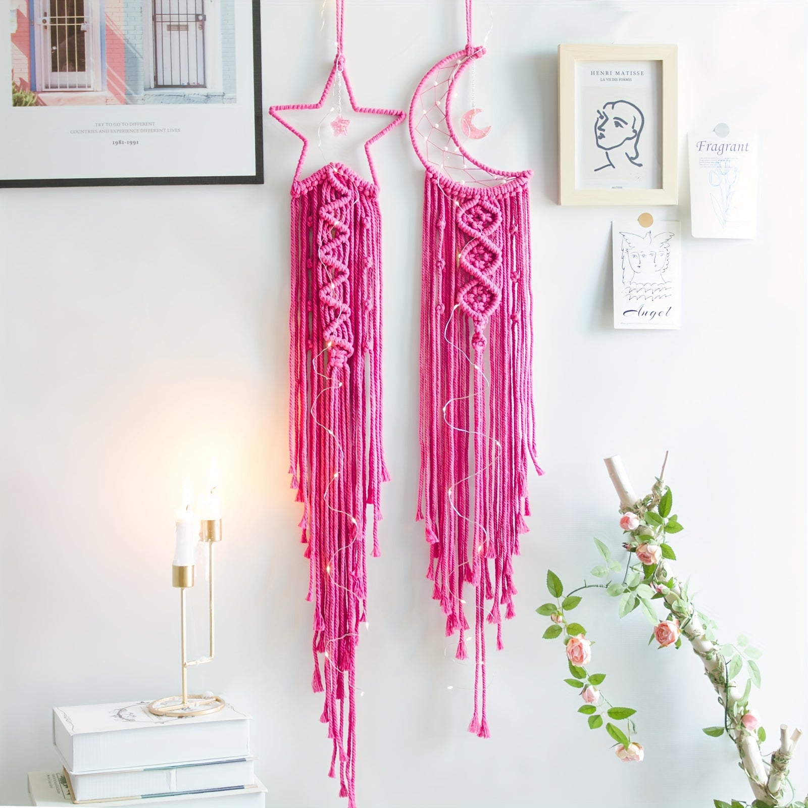 Set of 2pcs Hand-Woven XINGX and Moon Dream Catch Wall Hanging, Bohemian Home Decorative Wall Hangings Decoration, Suitable for Home Wedding Living Room Bedroom Holiday Gift Decorative Wall Hangings without Lights, Suitable f