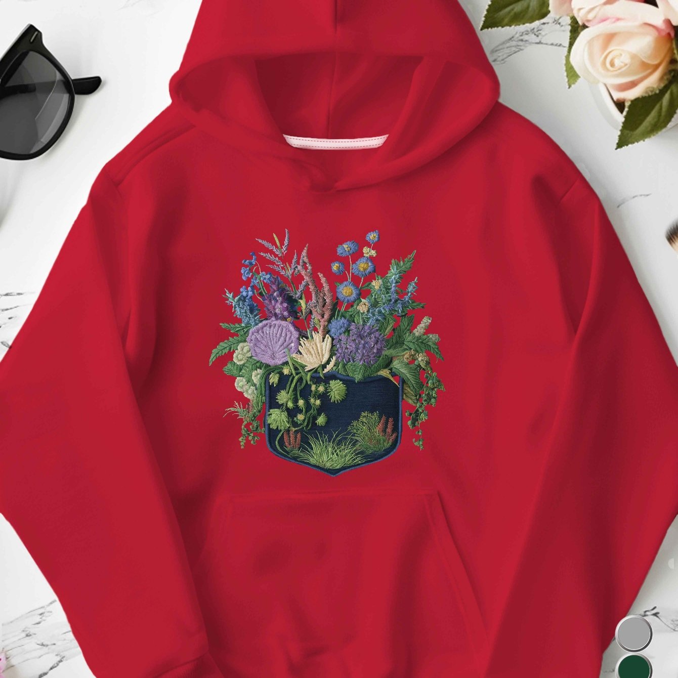 teediy embroidered flowers and leaves Women's hoodies
