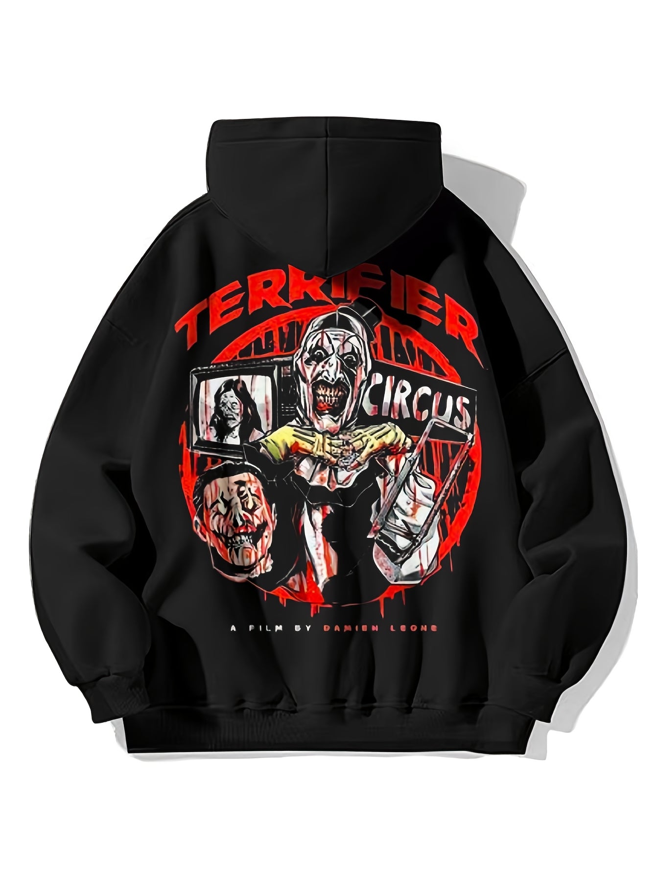Men's Vintage Terrifier Graphic Hoodie - Gray Cotton Blend with Kangaroo Pocket, Drawstring Hood for Fall & Winter, Machine Washable, Oversized Hoodie