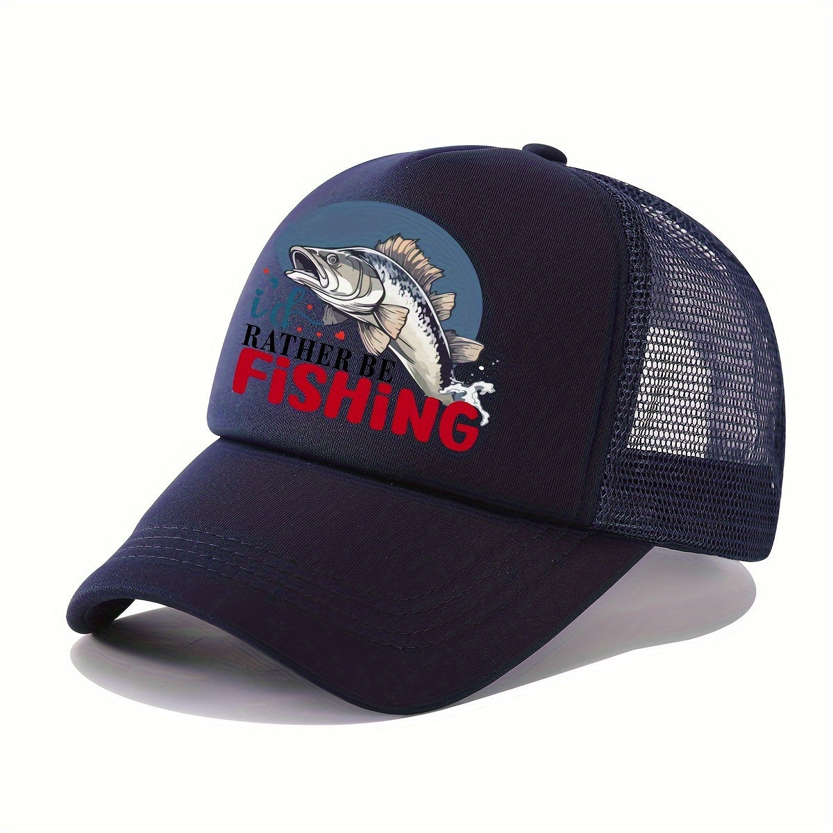 Casual Breathable Mesh Baseball Cap - Trucker Hat with Love Fish Design in Black, Red, & Blue for Fishing, Golf, and Outdoor Activities