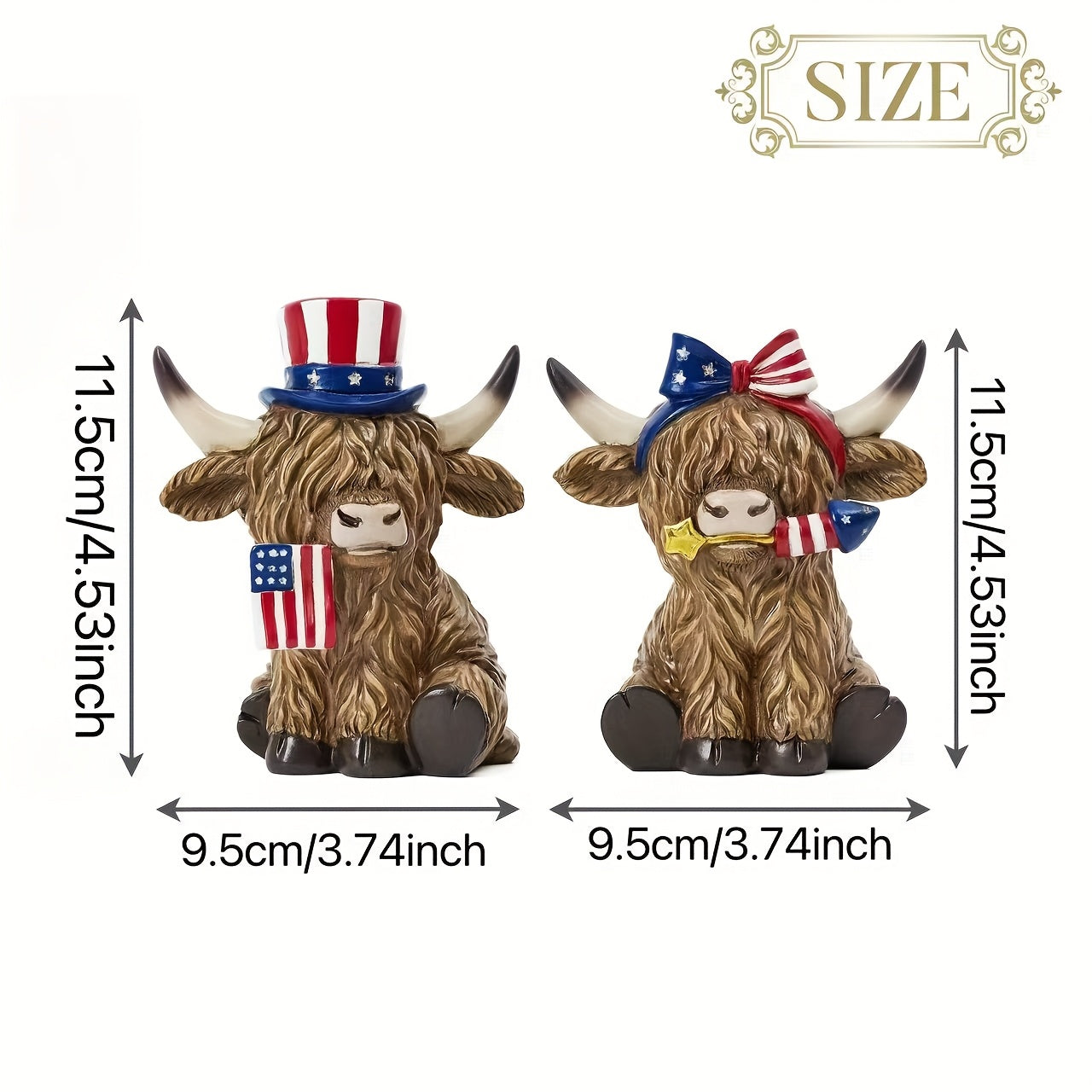Highland Cow Patriotic Decorations, Medium High Mountain Yak Figurines | 4th Of July Decorations, Memorial Day Independence Day Home Decor for Table Kitchen Bedroom Bathroom, Daily Gift for Mother's Father's Day