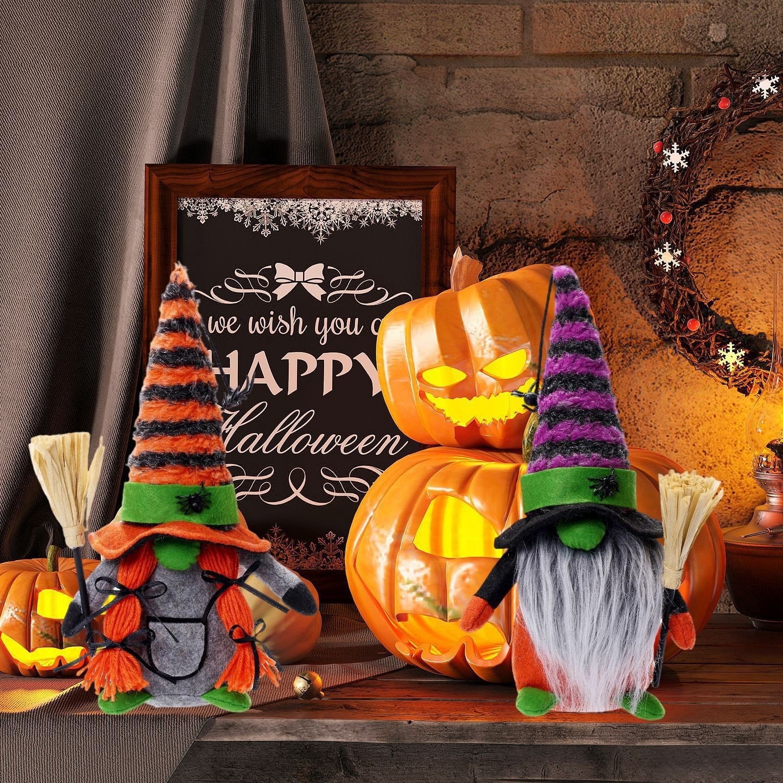 [Halloween Gnome Doll] Tomte Scandinavian Nisse Elf Dwarf Faceless Gnome Doll | Halloween Gnomes Plush with Spider Ornaments Halloween Witch Gnomes Home Tiered Tray Decorations