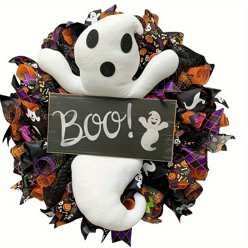 Cute Halloween Ghost Wreath for Holiday Door and Window Scene Decoration Props