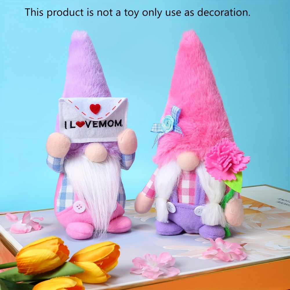 Mother'S Day Spring Summer Decoration Plush Gnome Ornament Set, Pink Flower Envelope Men'S And Women'S Gnome Indoor Desktop Window And Door Party Decoration