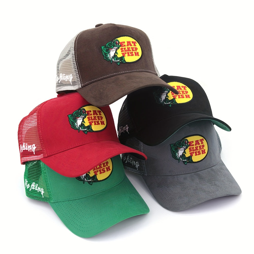 [Sasual Label Trucker Cap] Sasual Label 5 Panel Outdoor Fishing Suede Trucker Cap - Breathable Mesh Sports Velvet Baseball Cap - Adjustable Snapblak buckle Unisix Fishing Guy Hat