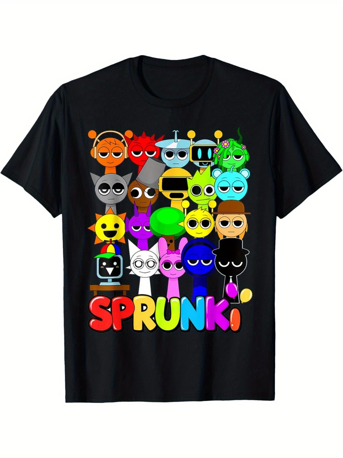 Cotton Sprunki Boys & Girls Colorful Cartoon Characters Tee | Breathable, Moisture-Wicking Crew Neck Short Sleeve Shirt - Casual Streetwear Fashion for Youngsters, Funny, Bottoming Shirt, Comfortable Top