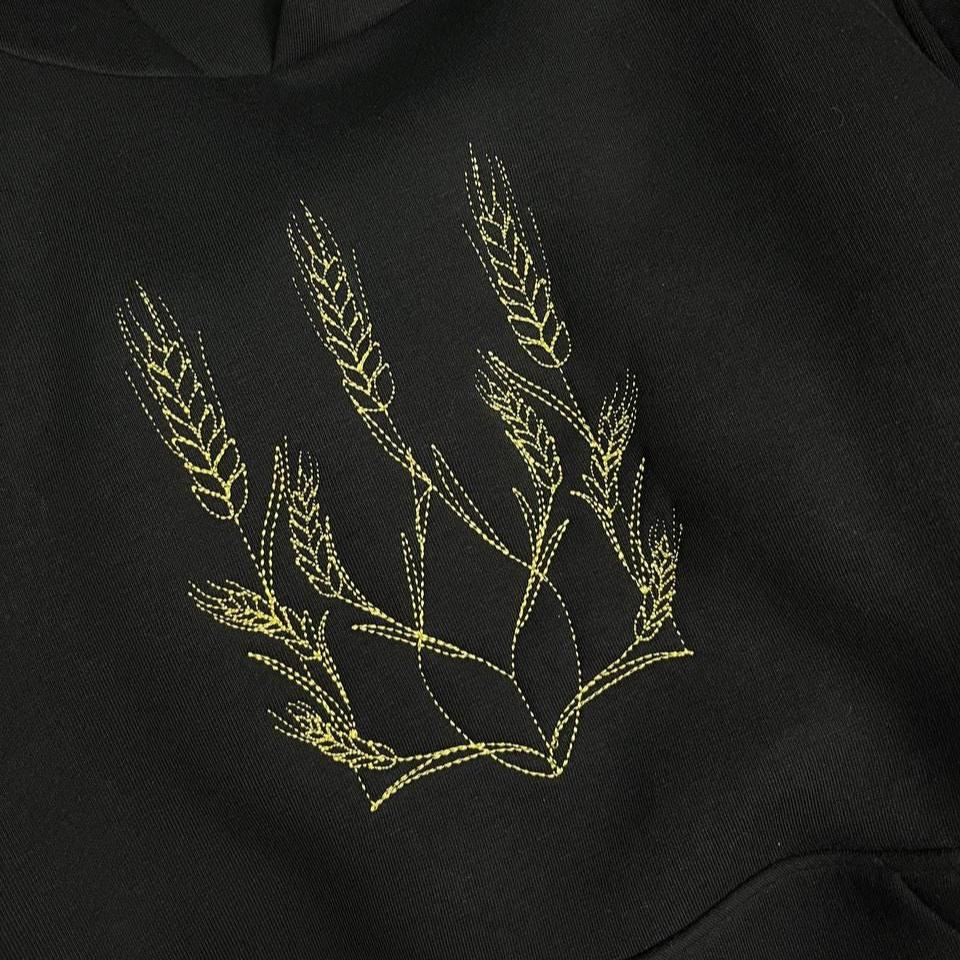 Embroidered Hoodie Ukrainian Wheat Comfortable Cozy Symbolic Golden Hoodie Stylish Streetwear Handmade Unisex Casual Hoodie Nature Ukraine