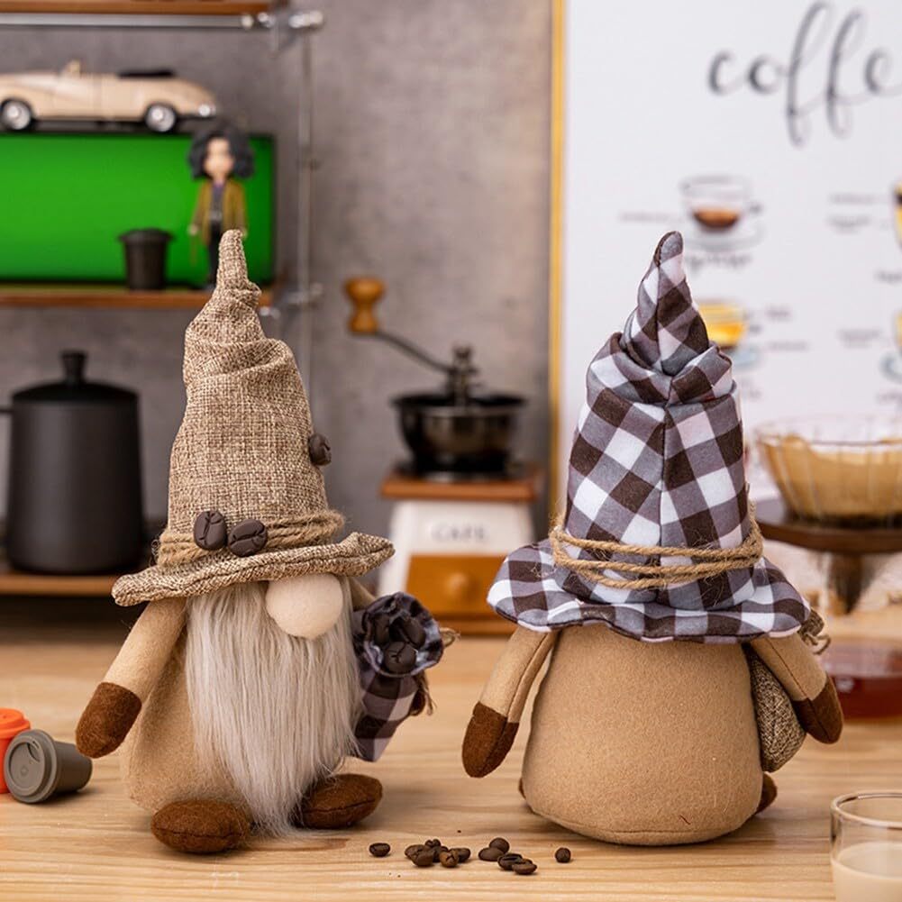 Coffee Gnomes Plush Doll Coffee Bar Decoration Swedish Tomte Elf Dwarf Collectible Figurines Dangle Leg Shelf Sitters Farmhouse Home Kitchen Decor Coffee Lover Gifts