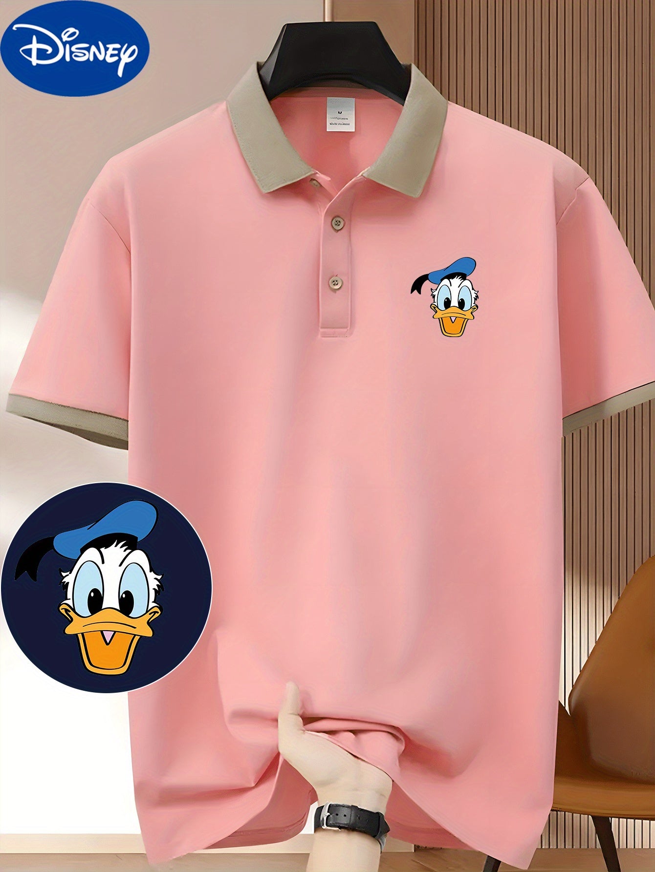 Donald Duck Cute Headprint Short-Sleeved Polo Shirt - Casual & Trendy, Lightweight Polyester, Breathable Quick-Dry Fabric, Perfect for Golf, Summer Outdoor Activities, and a Great Gift for Husbands and Friends, Golf Shirt | B