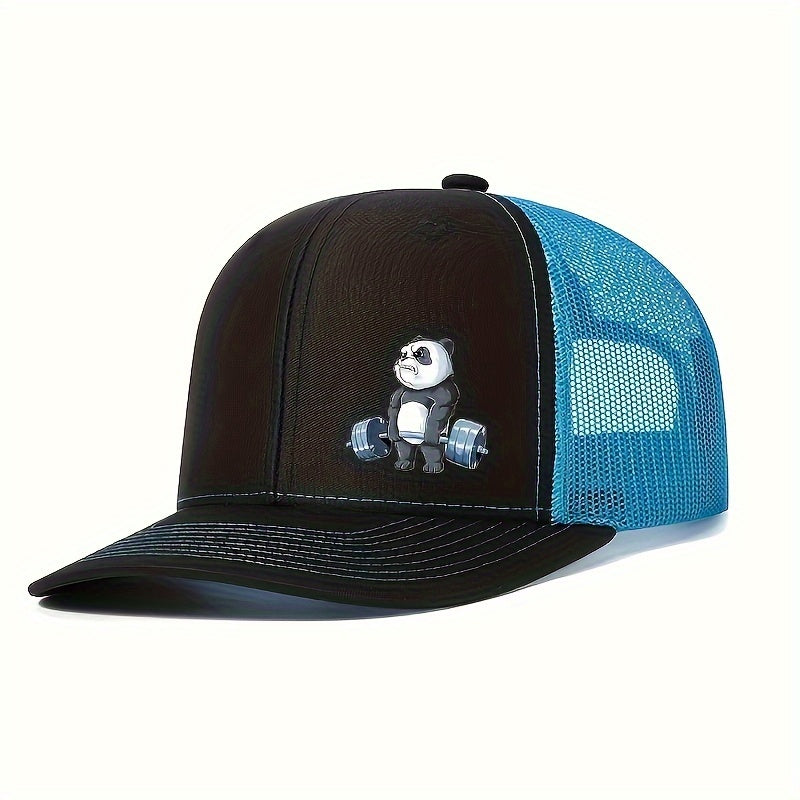 Panda-Themed Breathable Polyester Cap, Adjustable Snapback, Hand Washable, Ideal for Weightlifting & Outdoor Activities