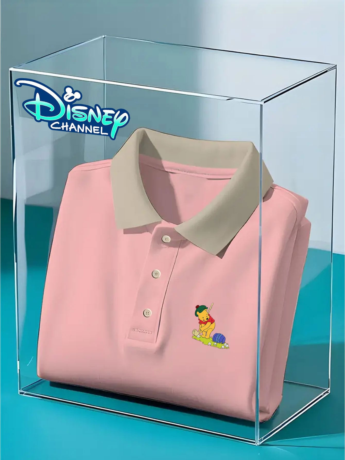 [Disney Authorized] Men's classic shirt, Winnie the Pooh playing golf pattern print, high-end casual business golf shirt, short-sleeved collar, quick-drying and breathable, perfect gift for husband and friends.
