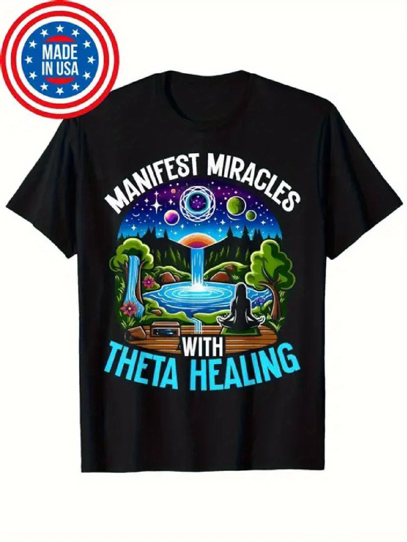 T-Shirts Only Sold, 1 Men'S Retro Style Healing Meditation T-Shirt - 100 - Cotton Short-Sleeved Round-Neck Pattern Design Reveals Miracle And Spiritual Energy Theme Black Spiritual Clothing - Loose Fit T-Shirt - Machine Washa