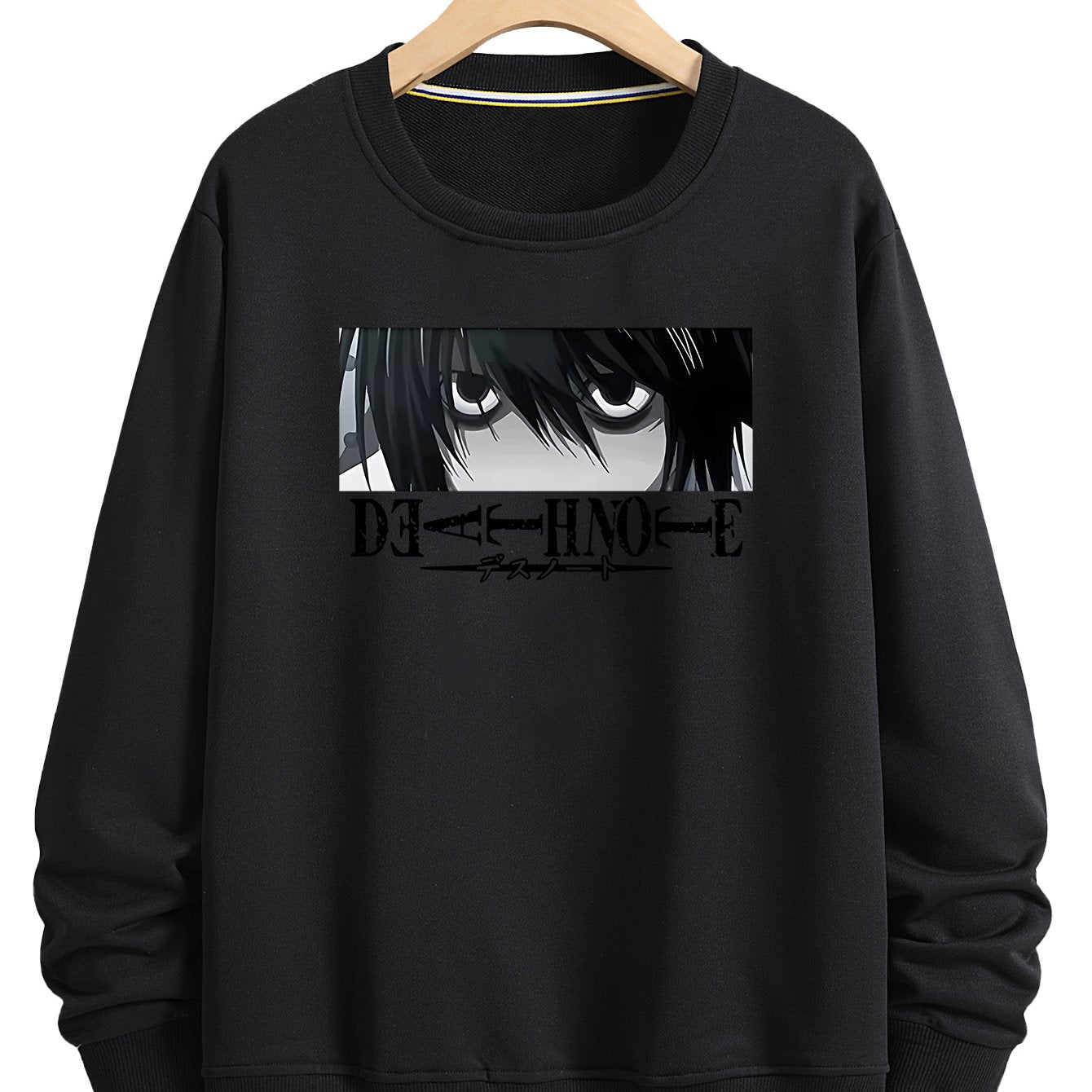 [Four seasons Comfy Death Note Sweatshirt] Japanese comic Death Note pattern Print Men's versatile Long Sleeve Comfy Sweatshirt Casual Top For four seasons Men's Clothing Outdoor