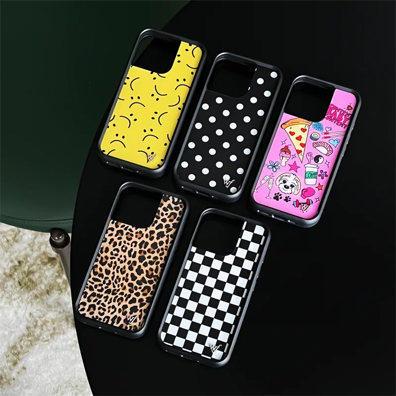 Wildflower 3D Leopard print Polka Dot phone case iPhone16 15 14 Plus 12 13pro 14pro 15pro 16pro WF Cute plaid food cartoon cover