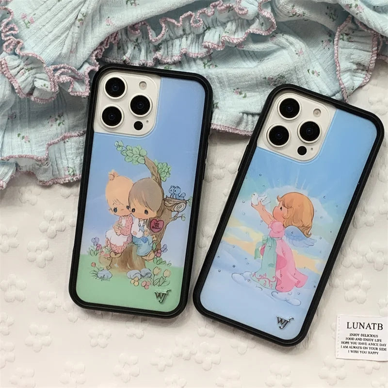 Wildflower Time Baby Angel Phone case for iPhone 16 15 14 13 12 Pro Max 16 14 Plus 16pro 15pro WF 3D Cartoon Couple Cover Funda
