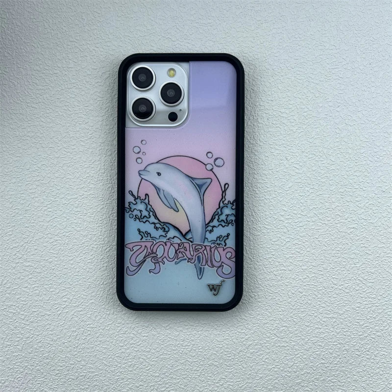 Wildflower ins cute animal phone case for iPhone16promax 15Pro 16 15 14plus 13Pro 12Pro cartoon Cherry Dolphin swan print bottom