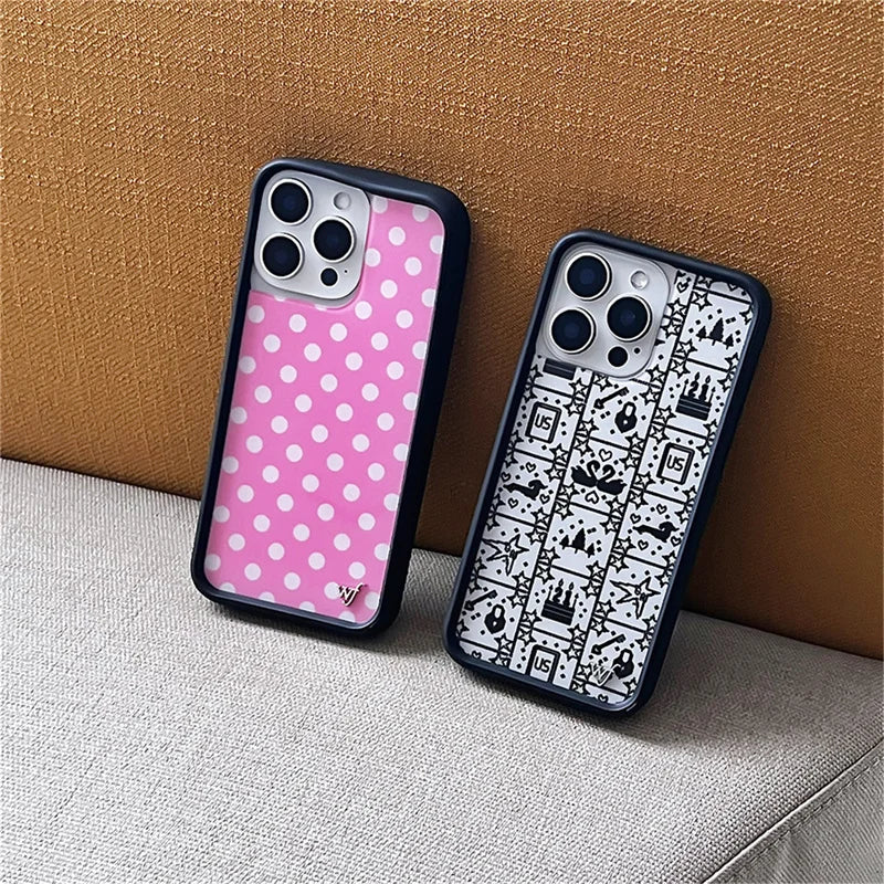 Wildflower cute Polka Dot Love plaid phone case iPhone13 Pro 14 Pro 15 Pro 14plus 16promax 12 WF acrylic stylish back cover