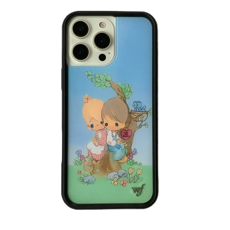 Wildflower Time Baby Angel Phone case for iPhone 16 15 14 13 12 Pro Max 16 14 Plus 16pro 15pro WF 3D Cartoon Couple Cover Funda