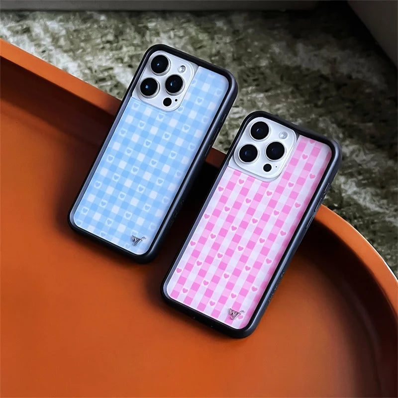 Wildflower cute Polka Dot Love plaid phone case iPhone13 Pro 14 Pro 15 Pro 14plus 16promax 12 WF acrylic stylish back cover