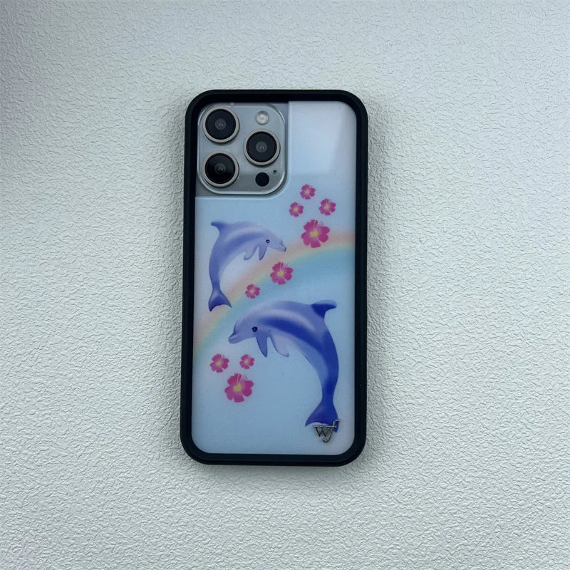 Wildflower ins cute animal phone case for iPhone16promax 15Pro 16 15 14plus 13Pro 12Pro cartoon Cherry Dolphin swan print bottom