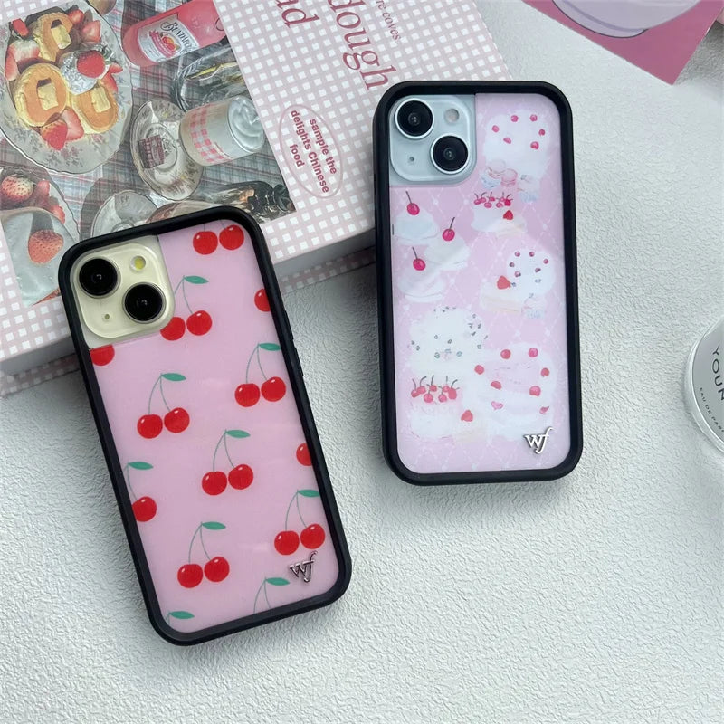 Wildflower 3D Flower Cherry Bow Phone Case iPhone 15 14plus 13 Pro phone case 12 13 16pro 15promax WF Cake Cute cartoon cover