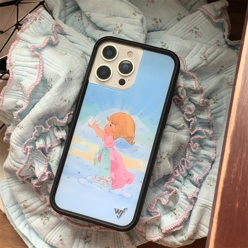 Wildflower Time Baby Angel Phone case for iPhone 16 15 14 13 12 Pro Max 16 14 Plus 16pro 15pro WF 3D Cartoon Couple Cover Funda